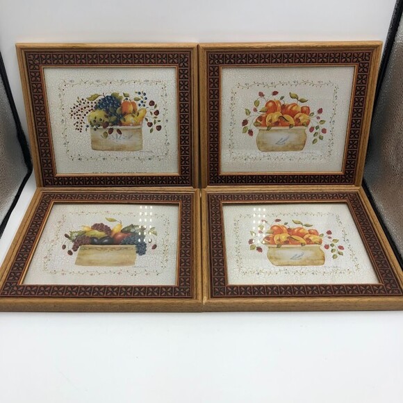 Vintage 1999 Set of 4 Framed Art Kitchen Country Fruits Valerie Evers Wenk - Picture 1 of 9